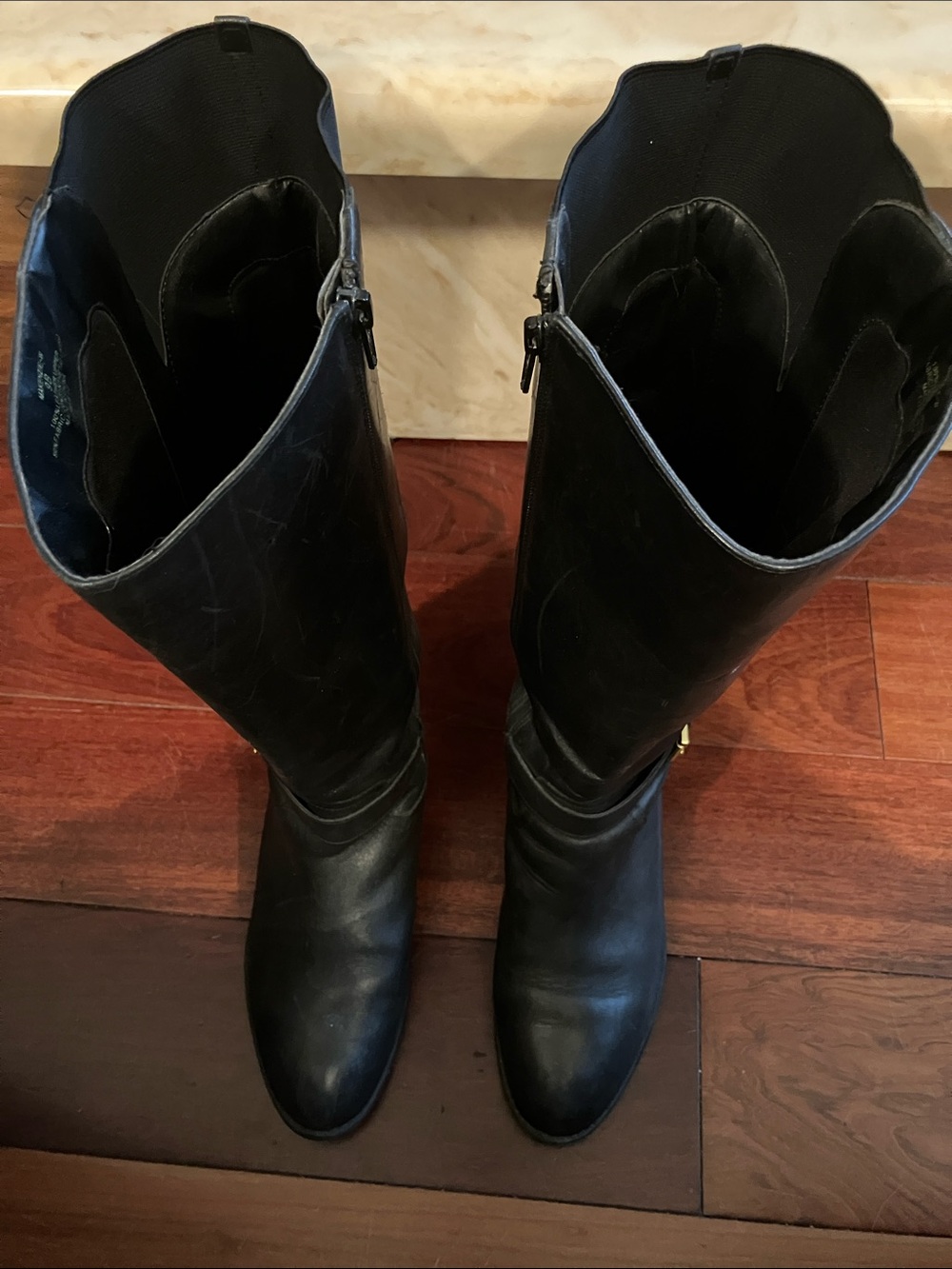 Lauren Ralph Lauren Makenzie-W Black Leather Knee-High Heeled Boots